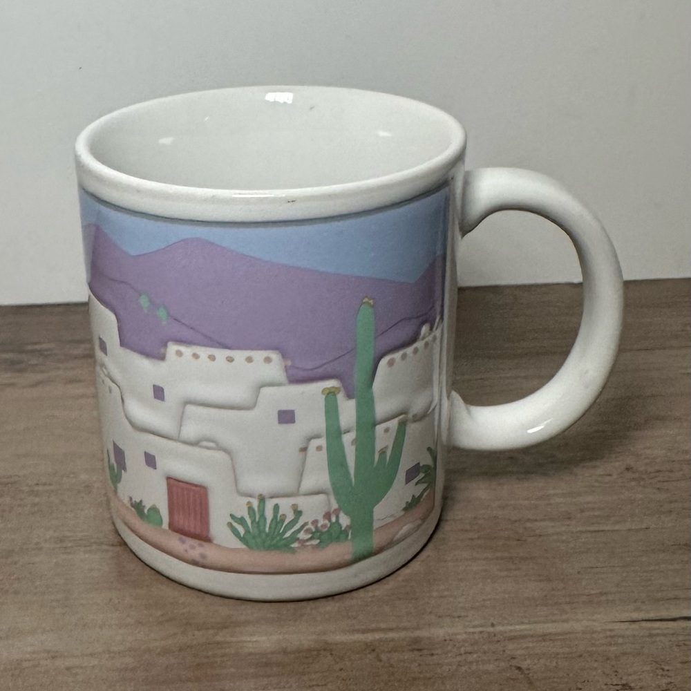 Vintage Otagiri Southwestern Adobe‎ Aztec Coffee Mug Cup Saguaro Cactus 12 Oz.